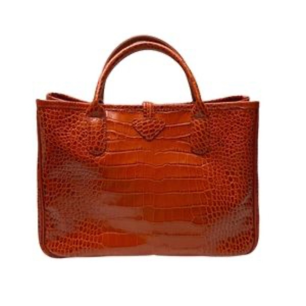 Longchamp Terracotta Roseau Croc Embossed Leather Toggle Shopper Top Handle Bag - Picture 2 of 12